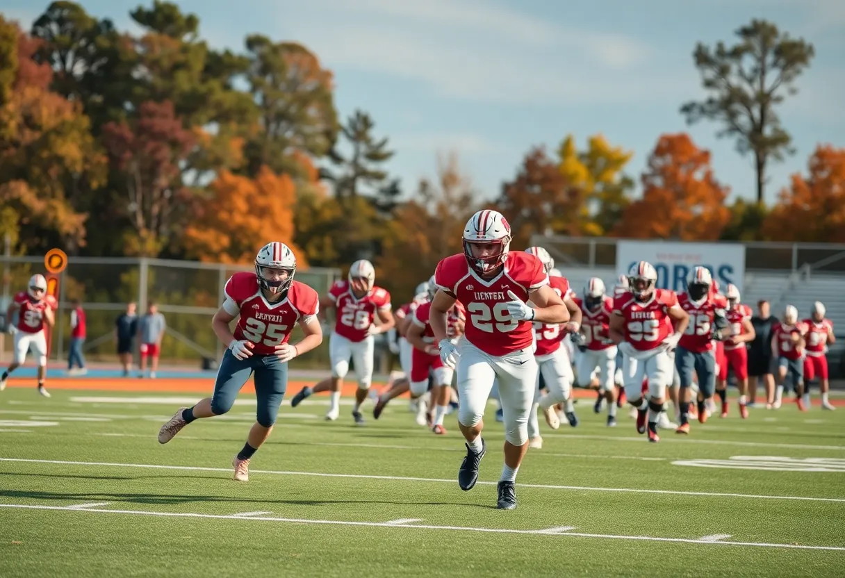 Players playing football during a South Carolina high school football game