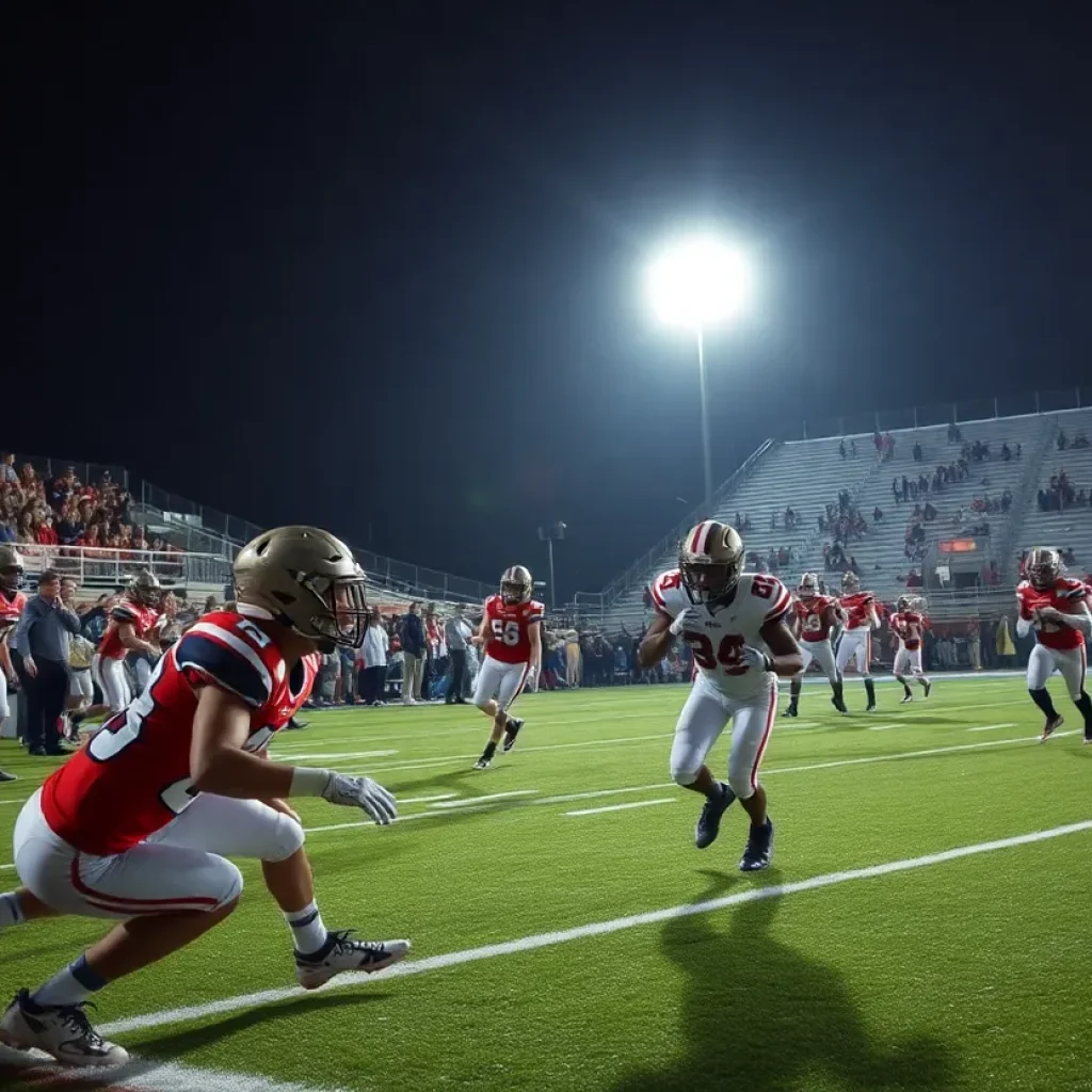 High school football players in a competitive game in South Carolina