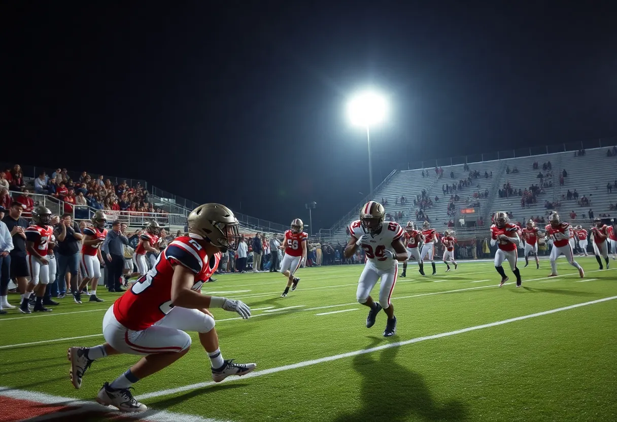 High school football players in a competitive game in South Carolina