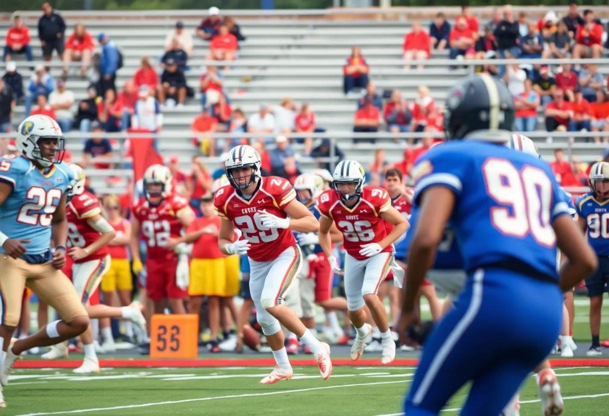 Players in action during a South Carolina high school football game