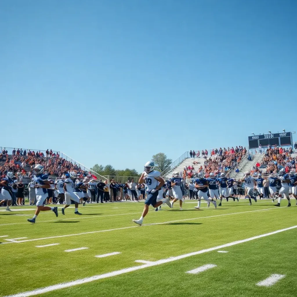 High school football players in action during a game in South Carolina.