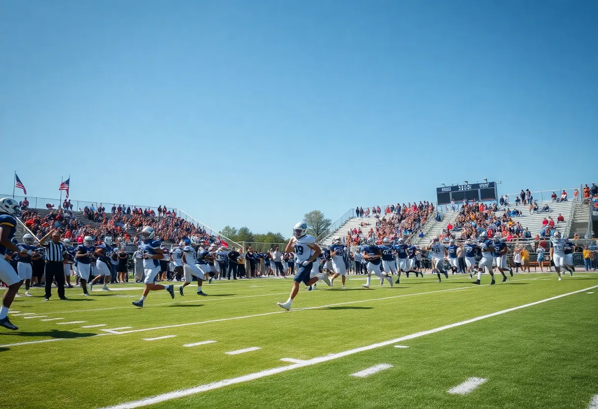 High school football players in action during a game in South Carolina.