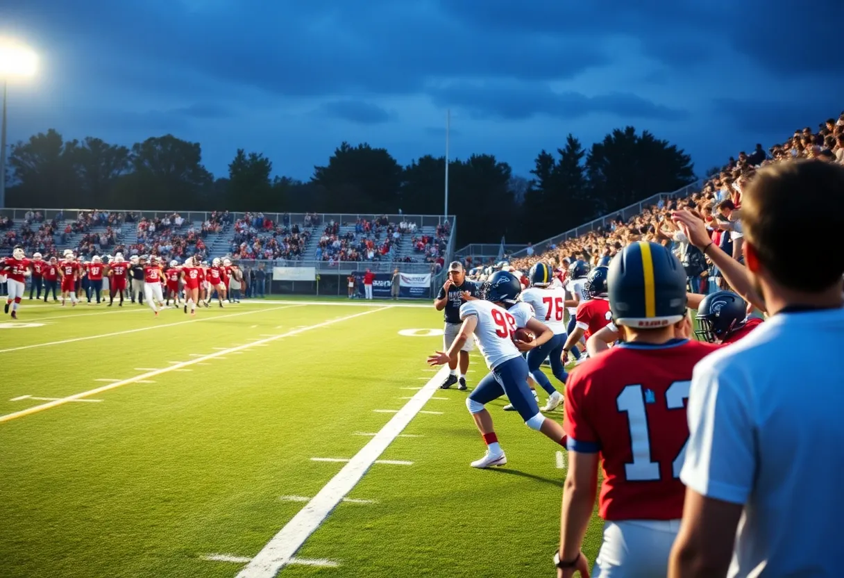 High school football players in action on the field