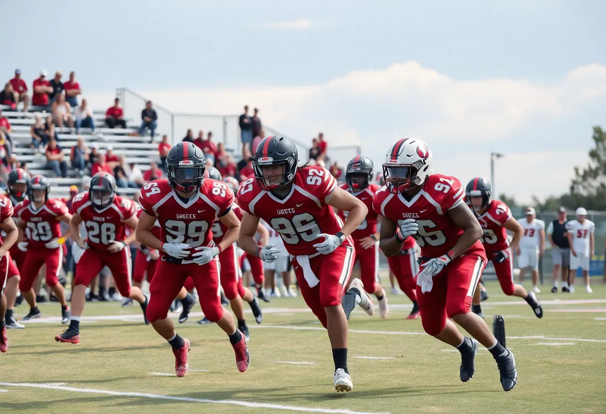 Exciting high school football game with players in action