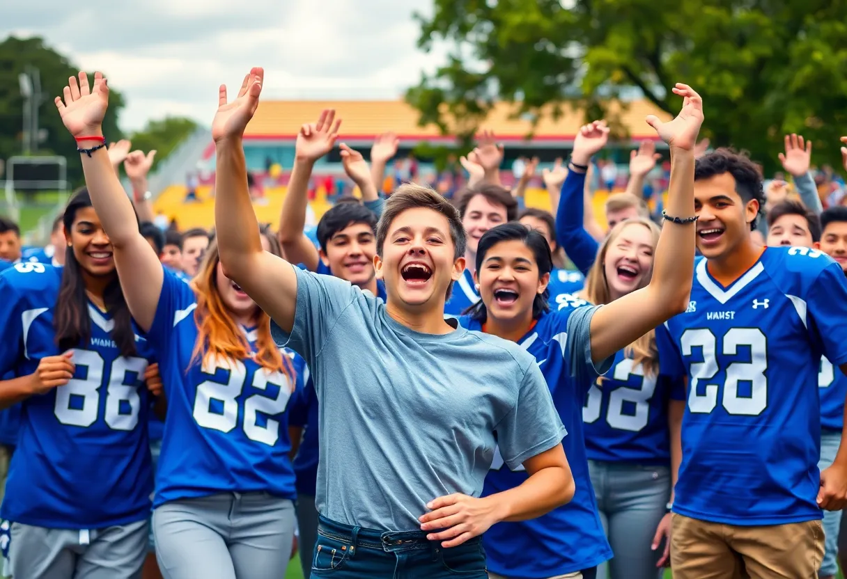 Young athletes celebrating at a South Carolina recruiting event