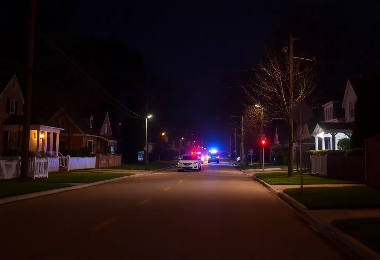 Police lights at night in Stockton after a shooting incident.