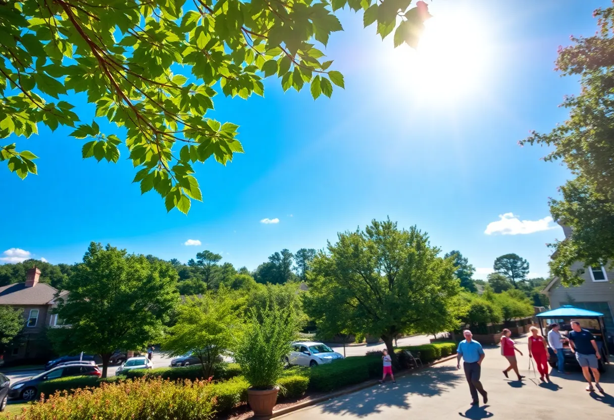 Clear sunny skies over Irmo, SC with people outside enjoying the day.