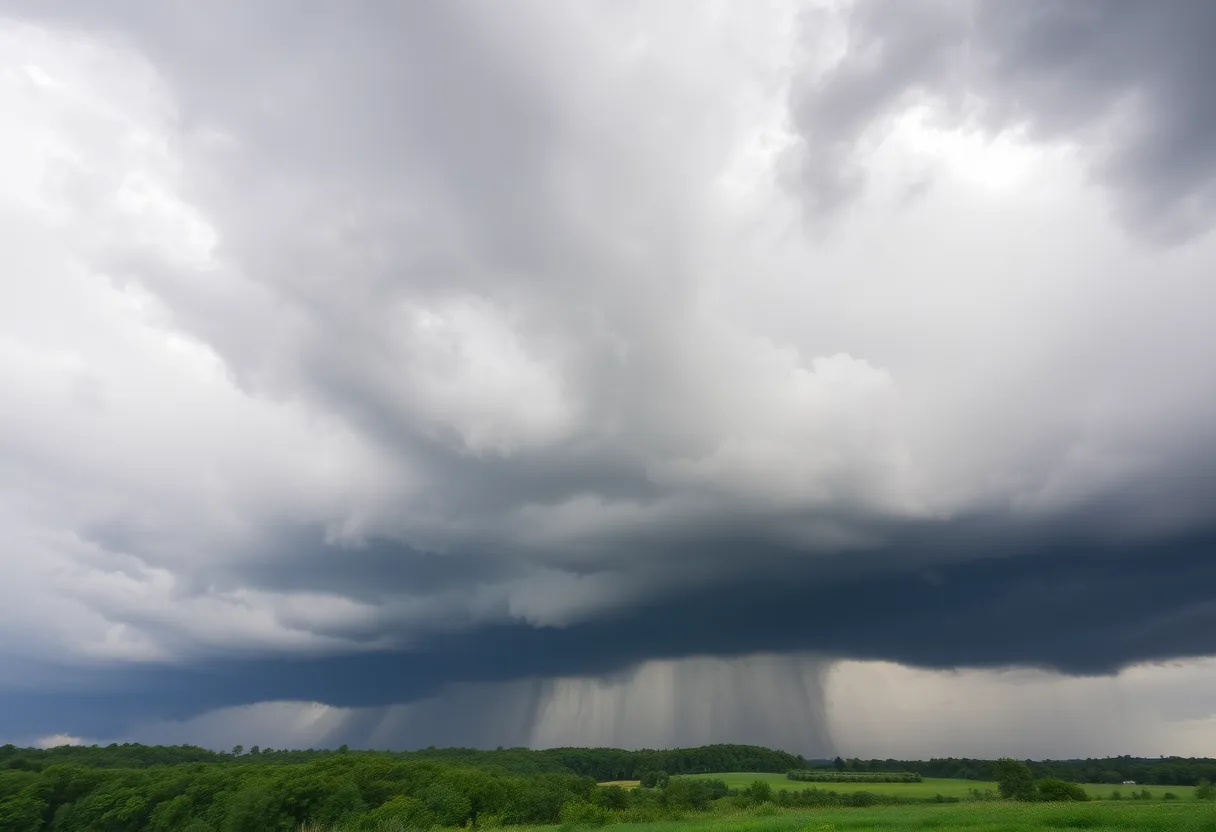 Thunderstorm clouds over a green landscape in Irmo SC