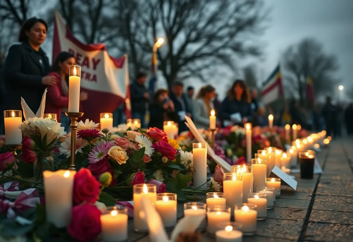 Memorial vigil with candles representing unity against political violence