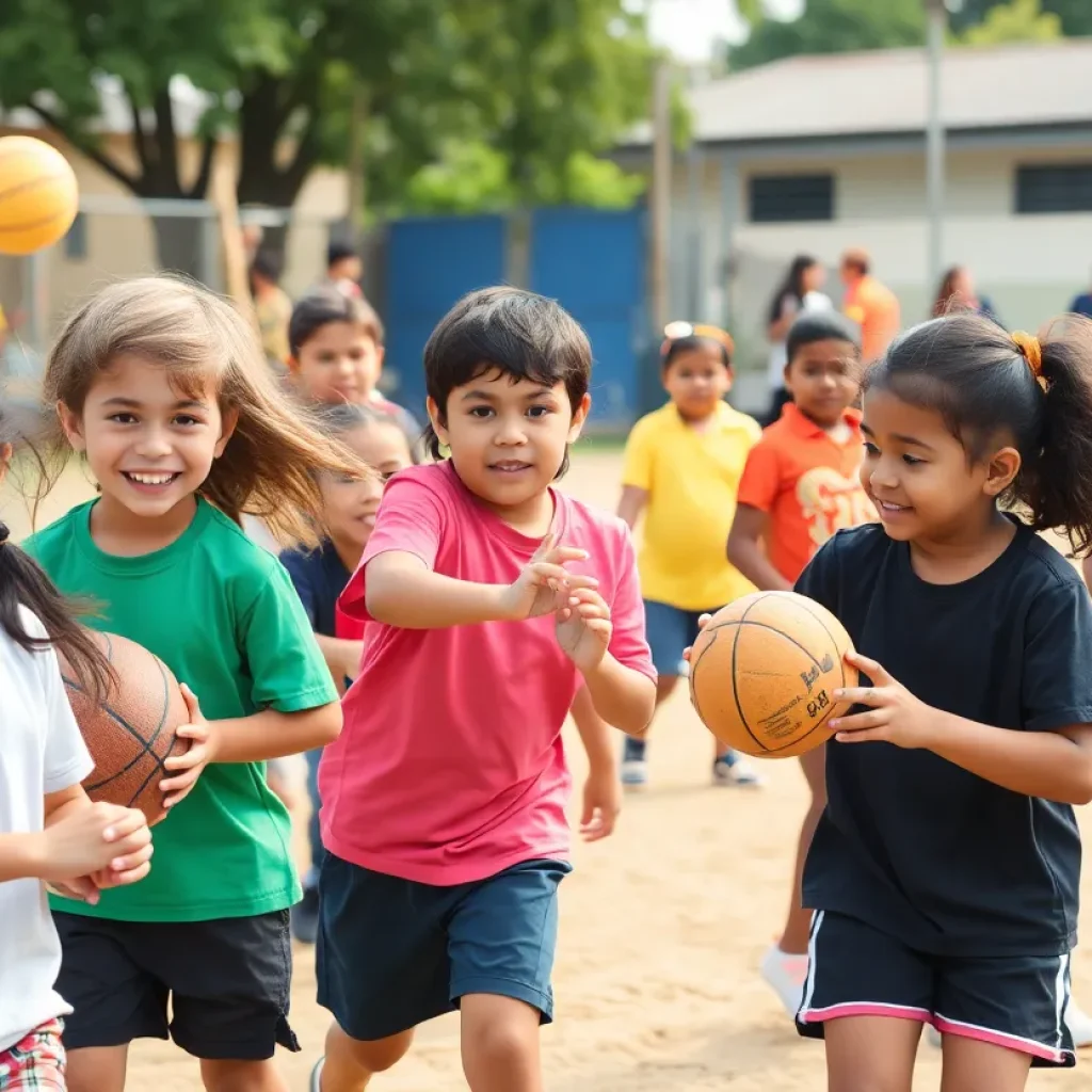 Middle school children participating in sports activities.