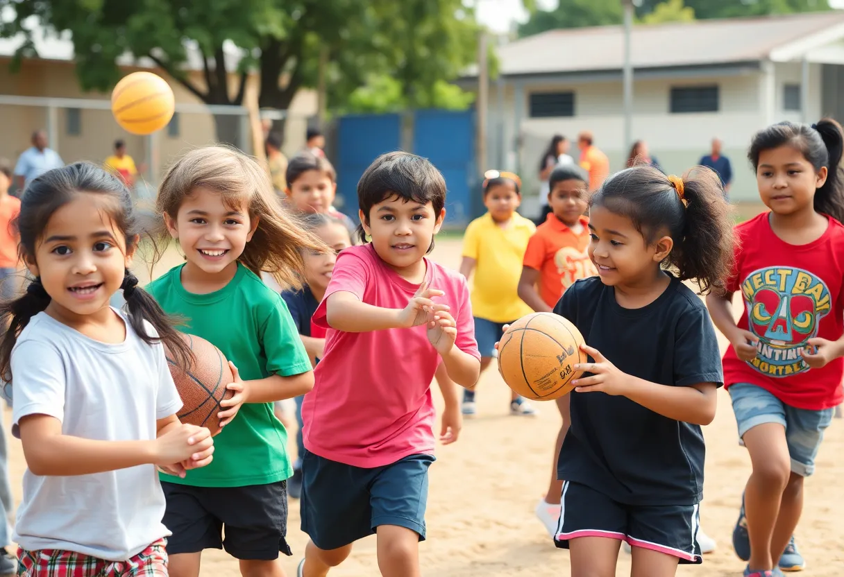 Middle school children participating in sports activities.