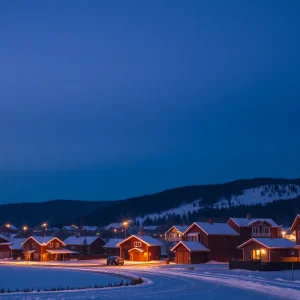 Winter night view of Irmo, SC with cozy homes