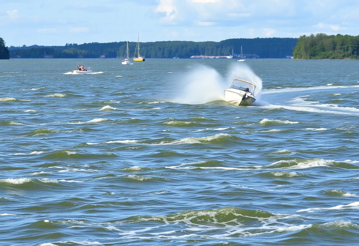 Choppy lake waters during a wind advisory in Irmo, SC