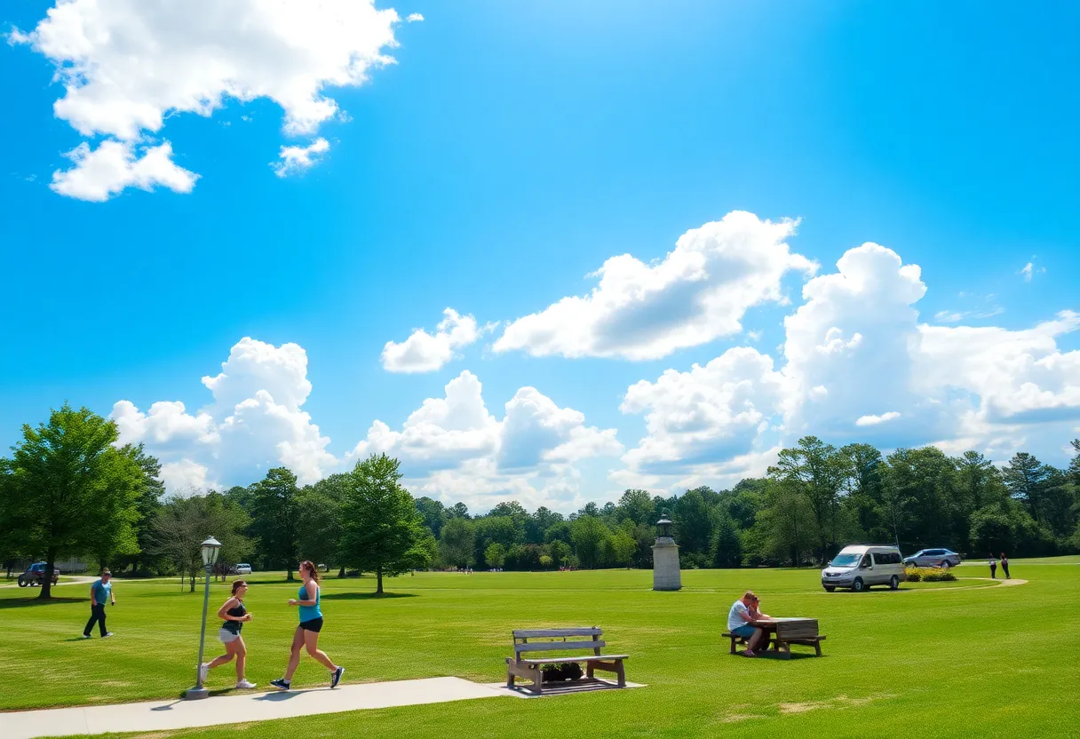 Clear skies and mild weather in Irmo, SC with people outdoors