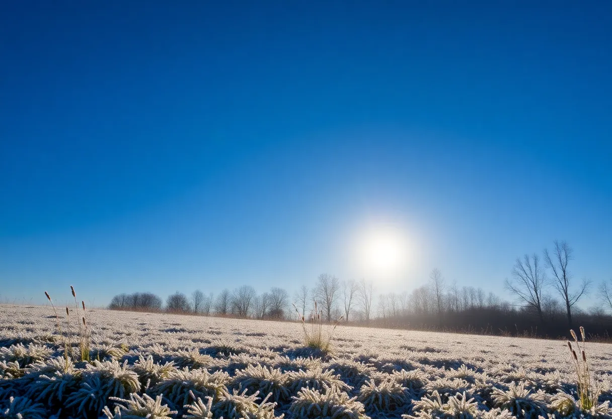 Clear blue sky on a winter morning in Irmo, SC