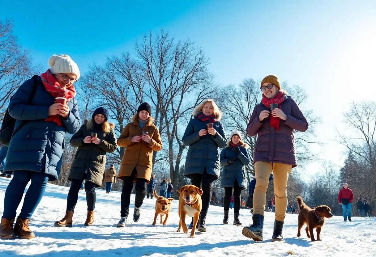 A clear and sunny winter day in Irmo SC with people enjoying the outdoors.