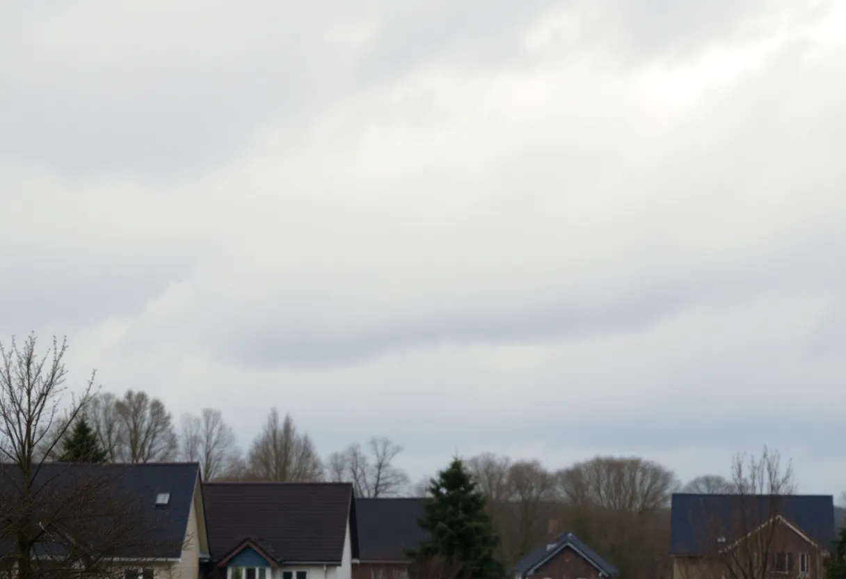 View of Irmo SC on a cloudy day with light rain