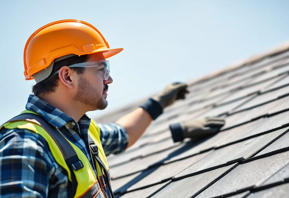 Person conducting a roof inspection for maintenance