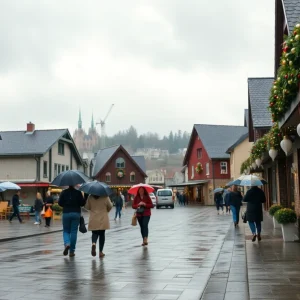A rainy and cloudy day in Irmo, SC with holiday decorations