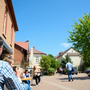 Clear sunny day in Irmo SC with people enjoying outdoor activities