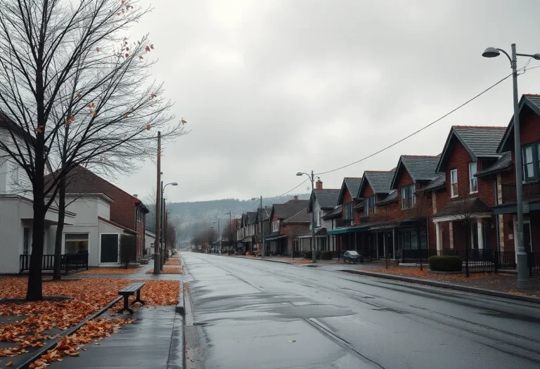 A winter day in Irmo SC with cloudy skies and light rain.