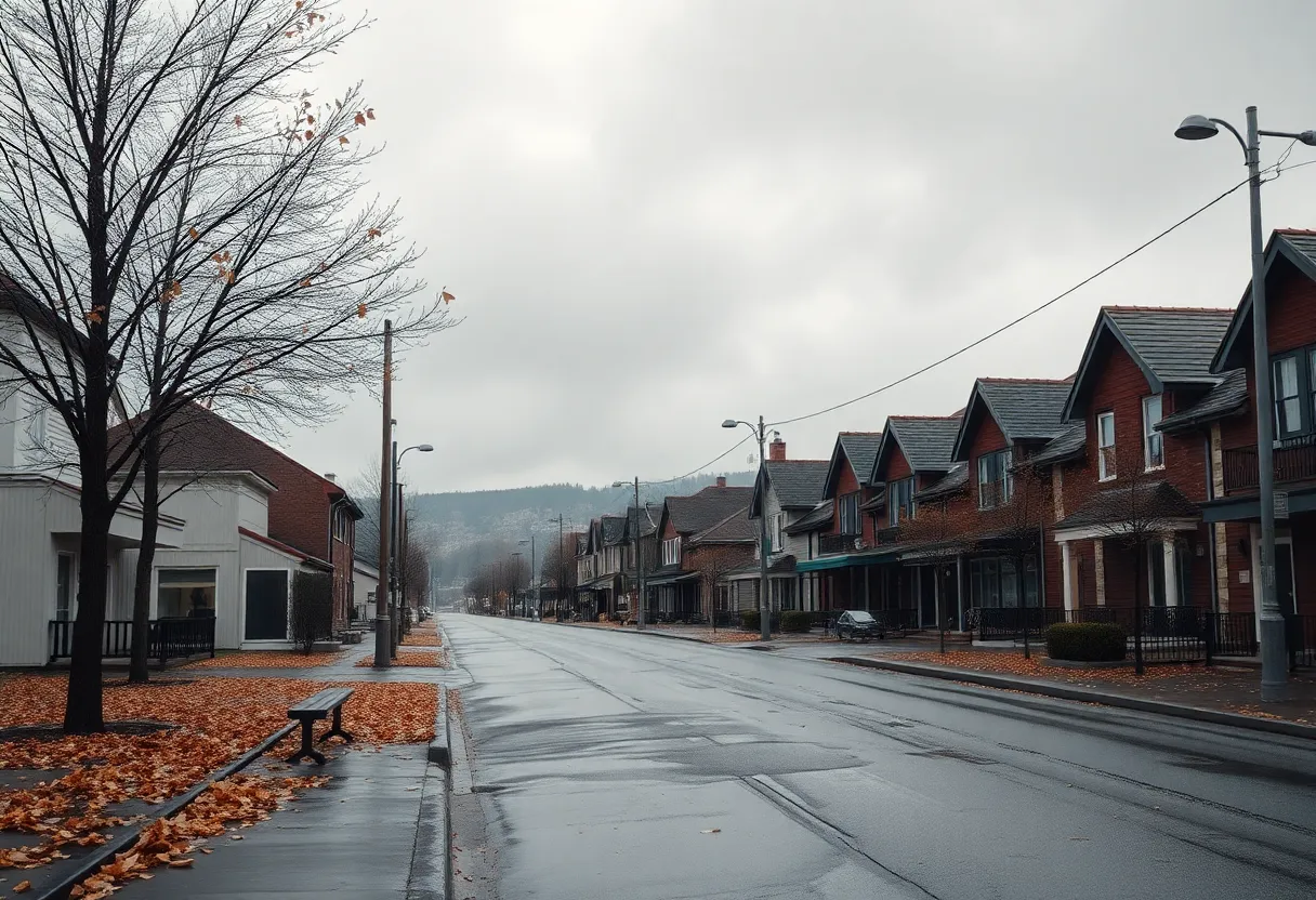 A winter day in Irmo SC with cloudy skies and light rain.