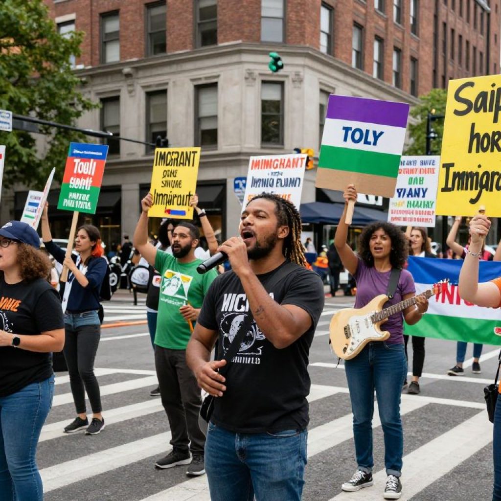 Participants at the Irmo anti-ICE demonstration holding signs.