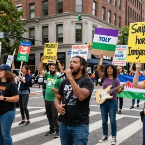 Participants at the Irmo anti-ICE demonstration holding signs.