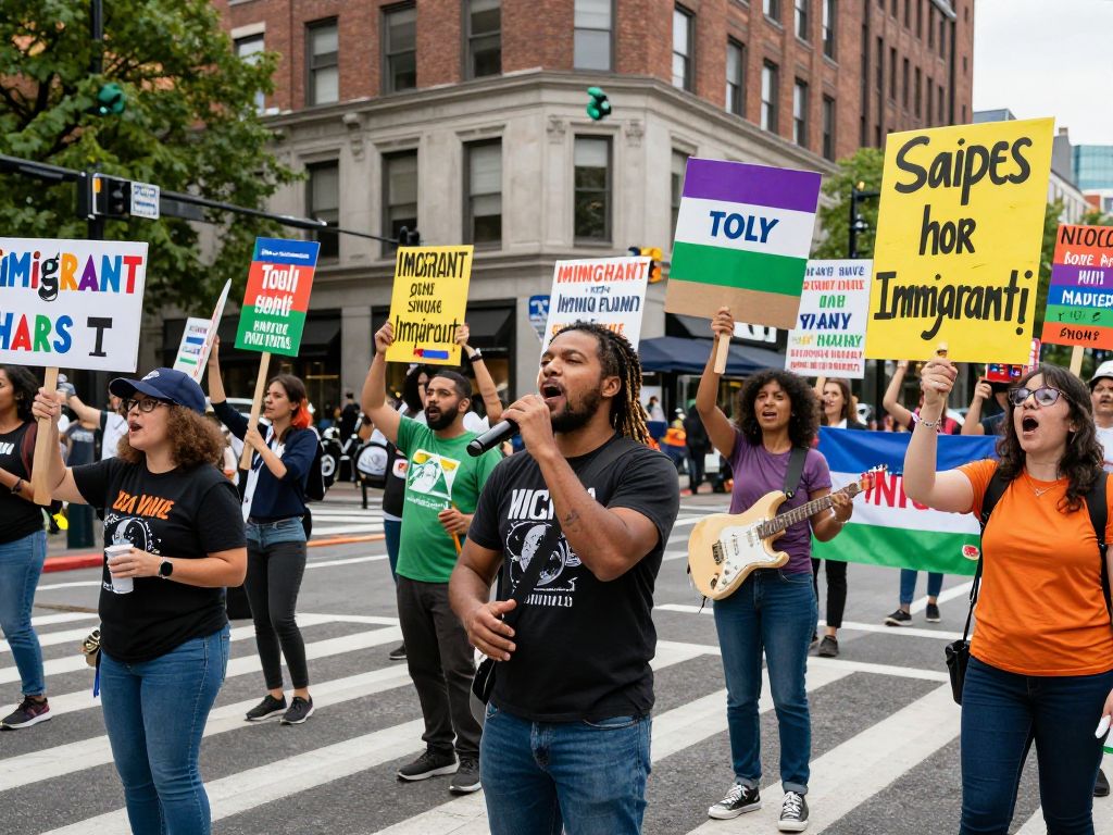 Participants at the Irmo anti-ICE demonstration holding signs.