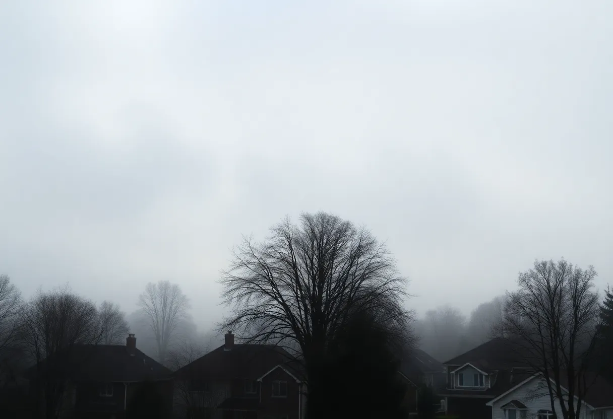 Foggy landscape of Irmo SC on a chilly January morning