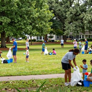 Residents of Irmo participating in a park cleanup