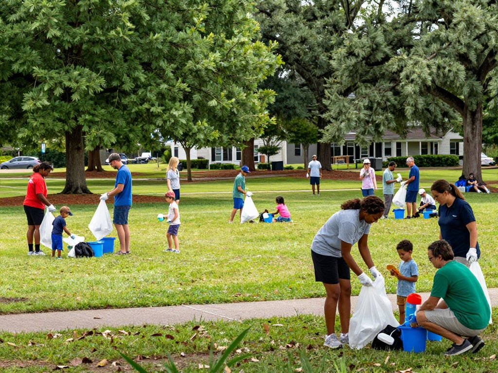 Residents of Irmo participating in a park cleanup
