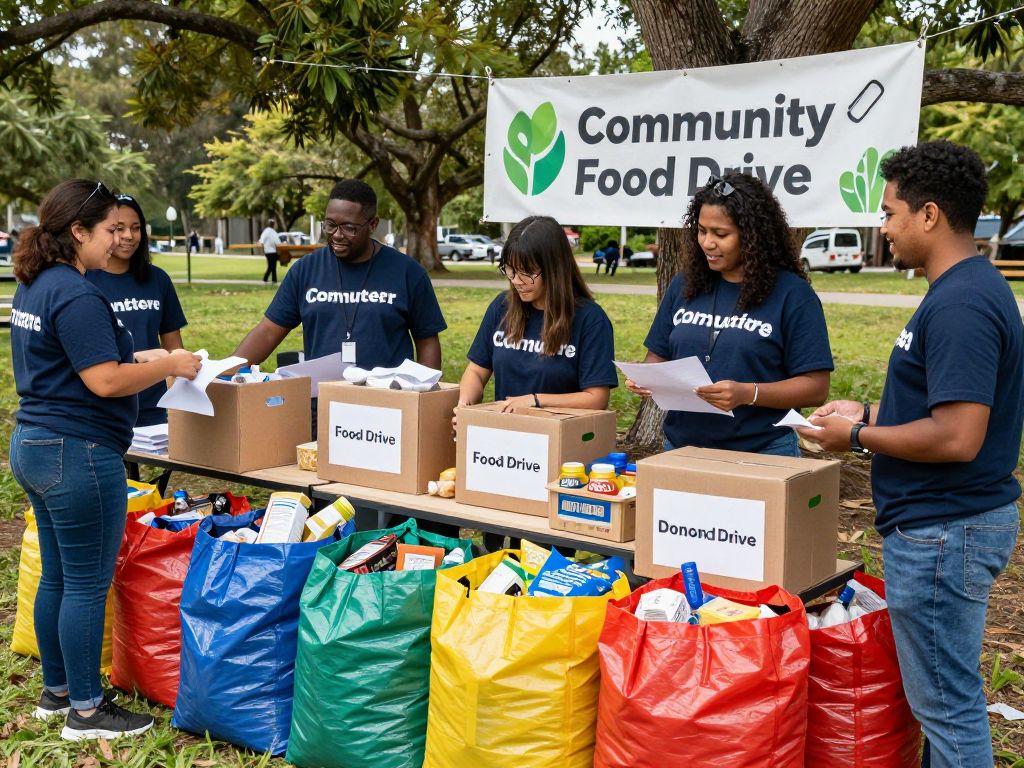 Volunteers at a food drive collecting donations in Irmo