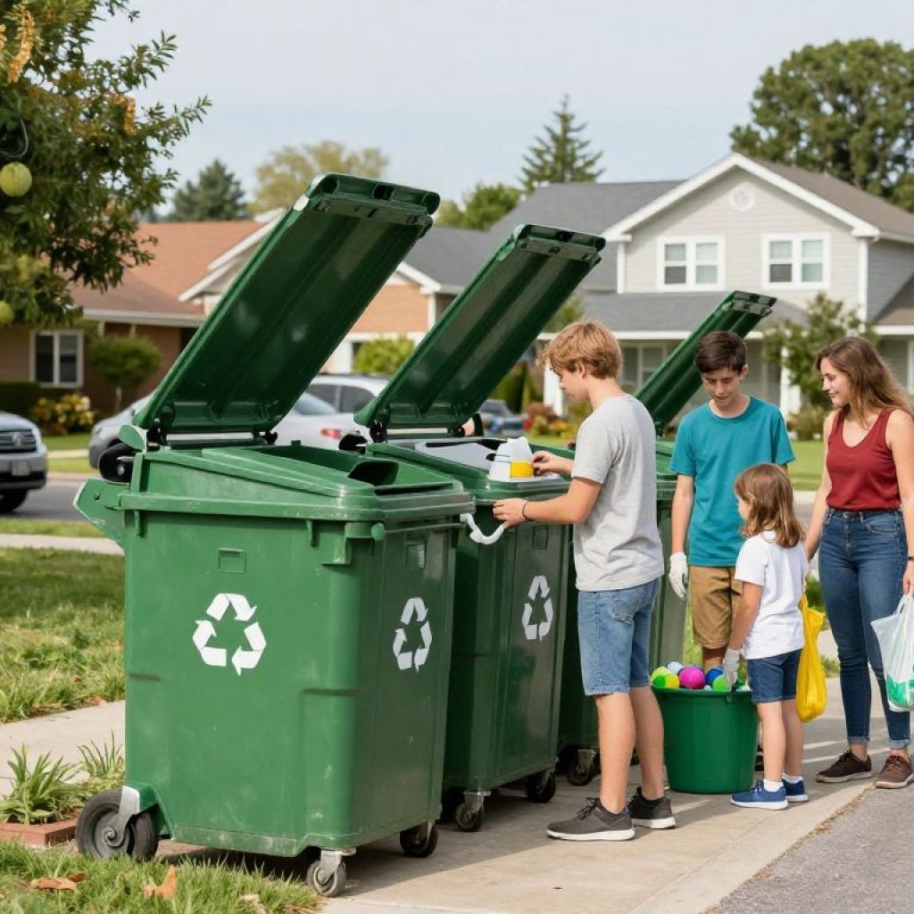 Family recycling in Irmo with larger carts