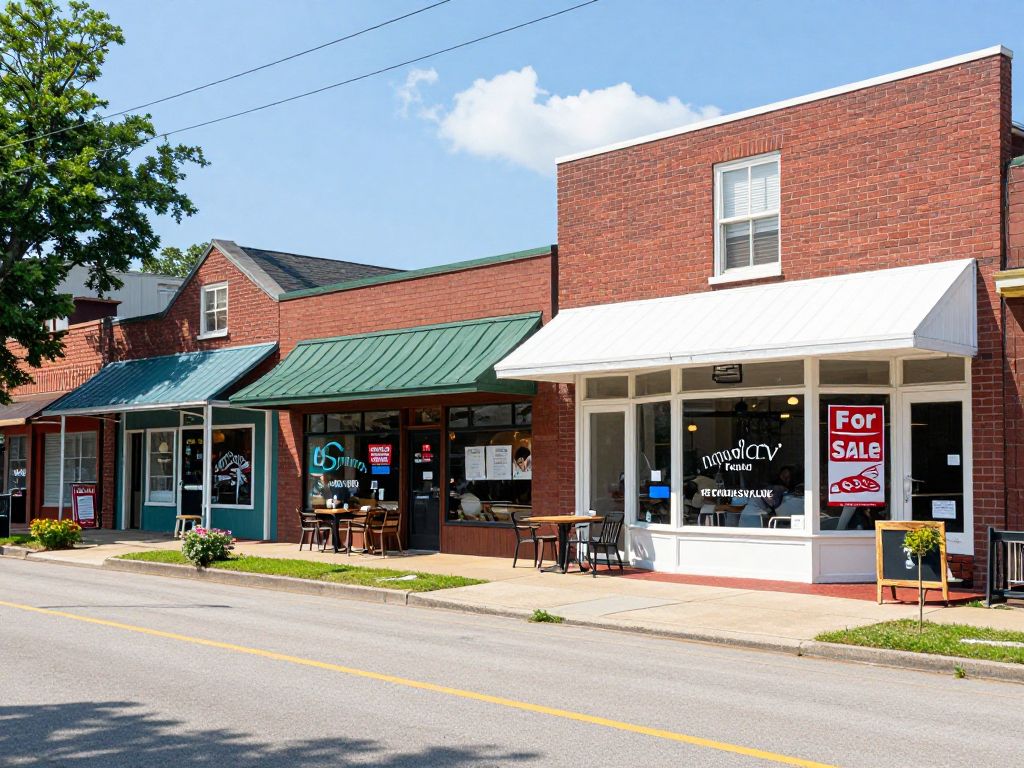 A street view of Irmo featuring diverse dining locations and a commercial property for sale.
