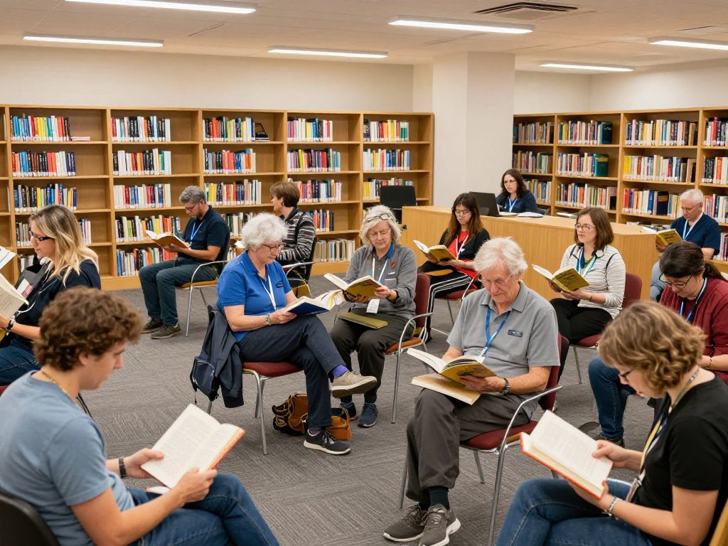 Community members engaging in reading and discussions at Irmo Library.