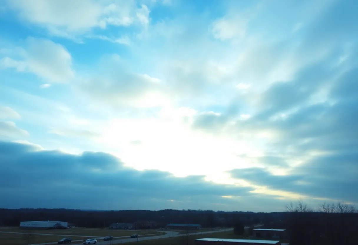 A winter morning in Irmo, SC, with clouds clearing to reveal sunshine