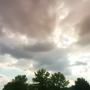 Morning weather in Irmo, SC with cloudy skies and green trees