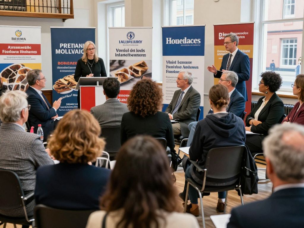 Residents and leaders engaging in a town council meeting.