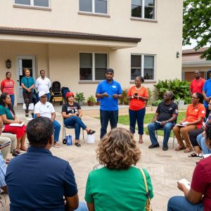 HERE Branding Bundle Residents engaging in a town hall meeting focused on safety in Irmo