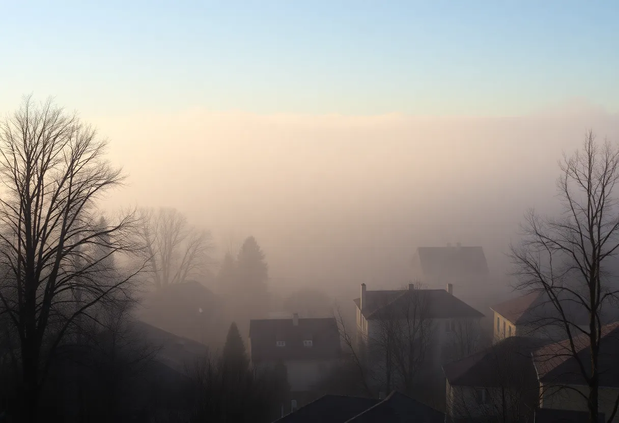 Foggy morning in Irmo, SC with a quaint town background