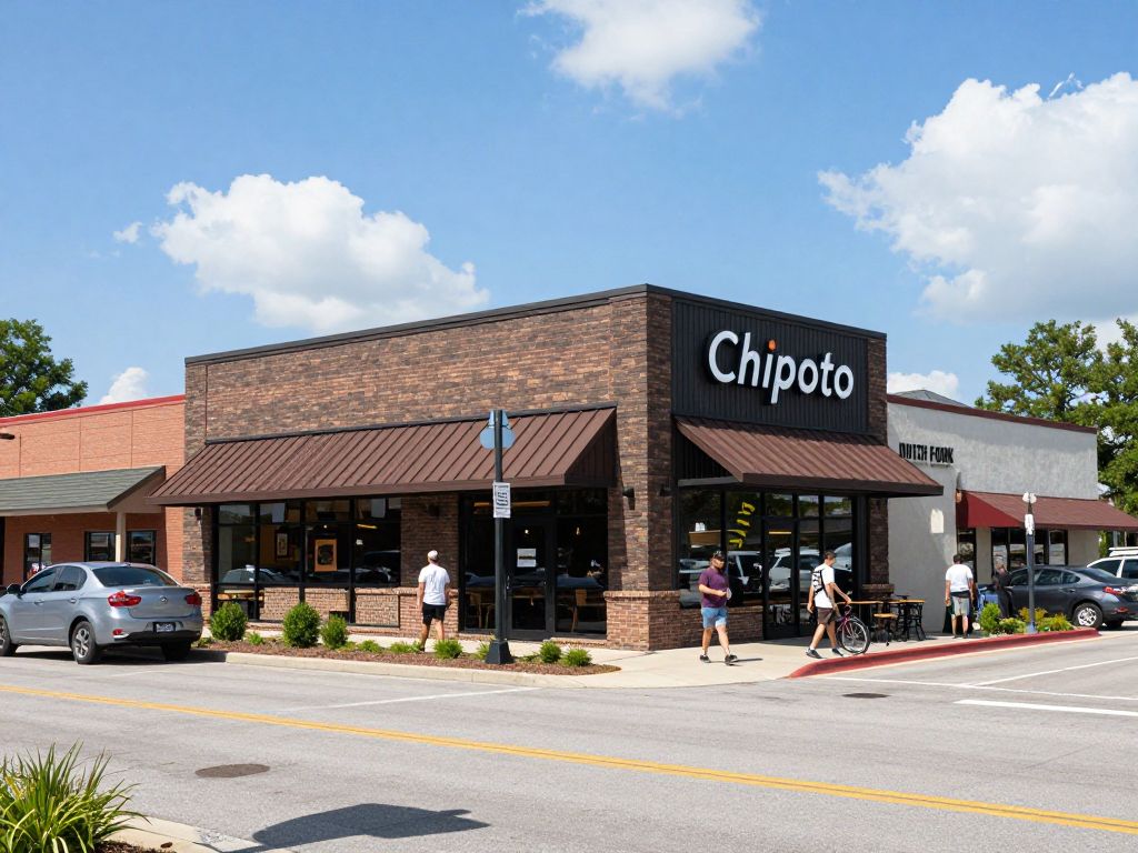 New Chipotle restaurant in Irmo SC with busy traffic on Dutch Fork Road.
