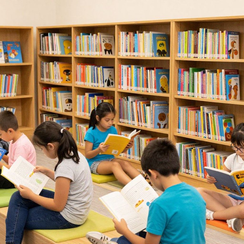 Children participating in reading activities at a local library