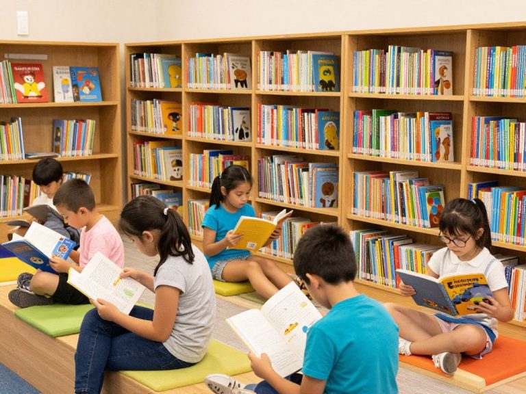 Children participating in reading activities at a local library