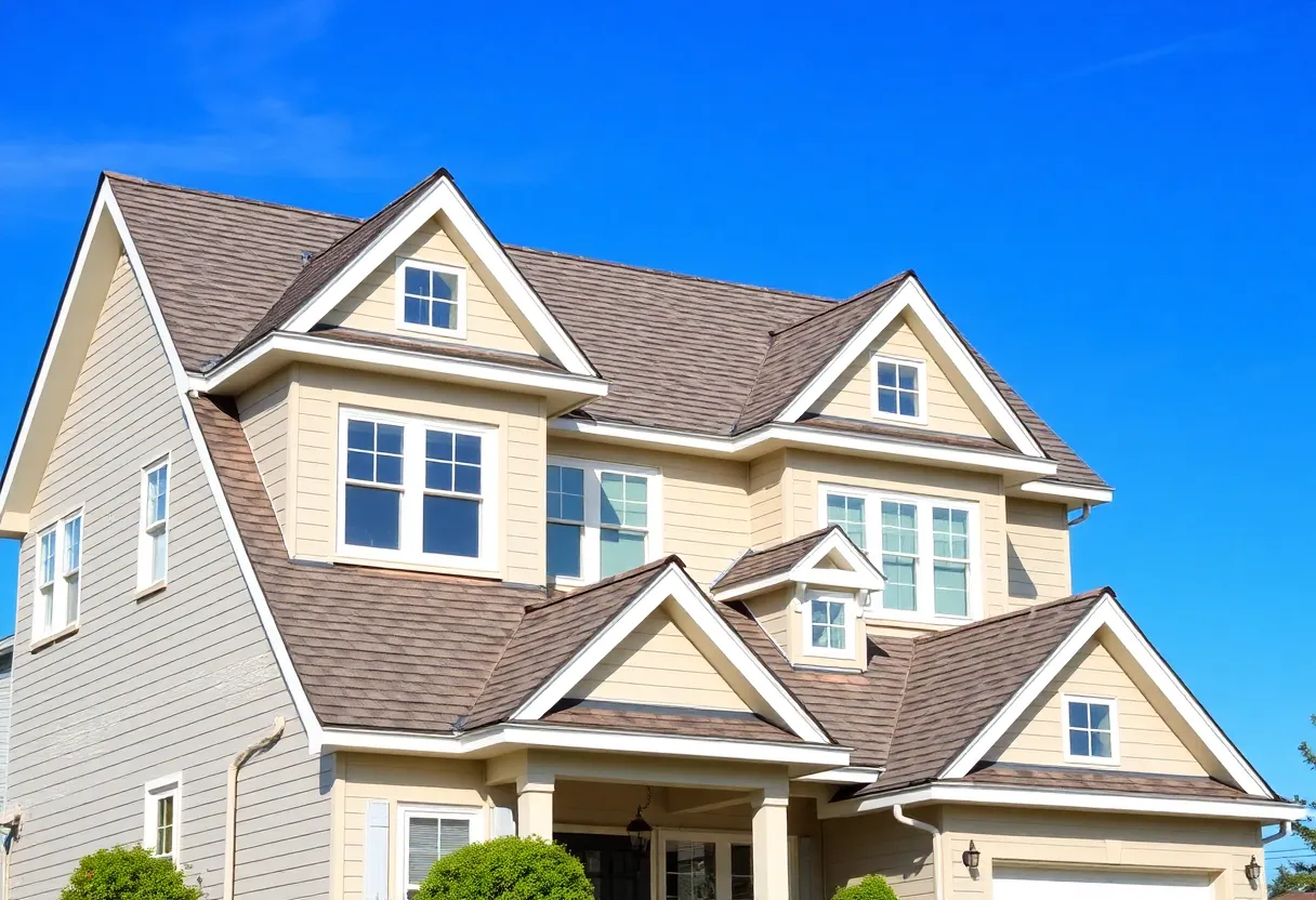 A collage of different roof shapes including gable, hip, flat, mansard, and shed roofs.