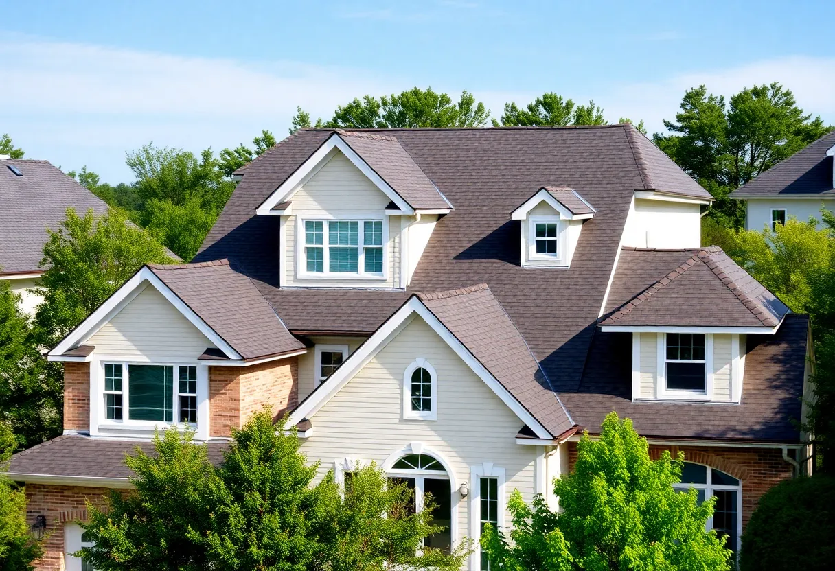 A house showcasing multiple roof shapes: gable, hip, flat, shed, and mansard.