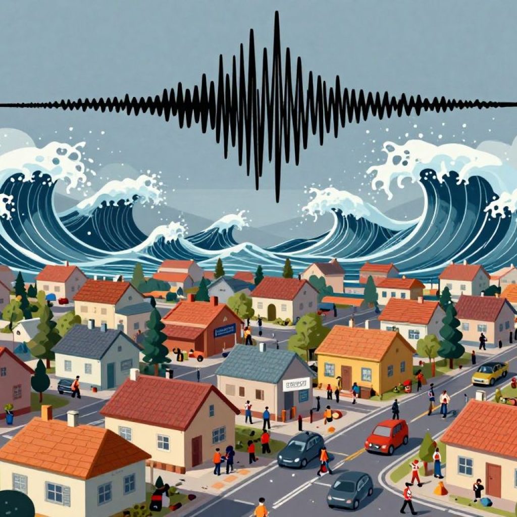Illustration of Irmo residents reacting to a minor earthquake.