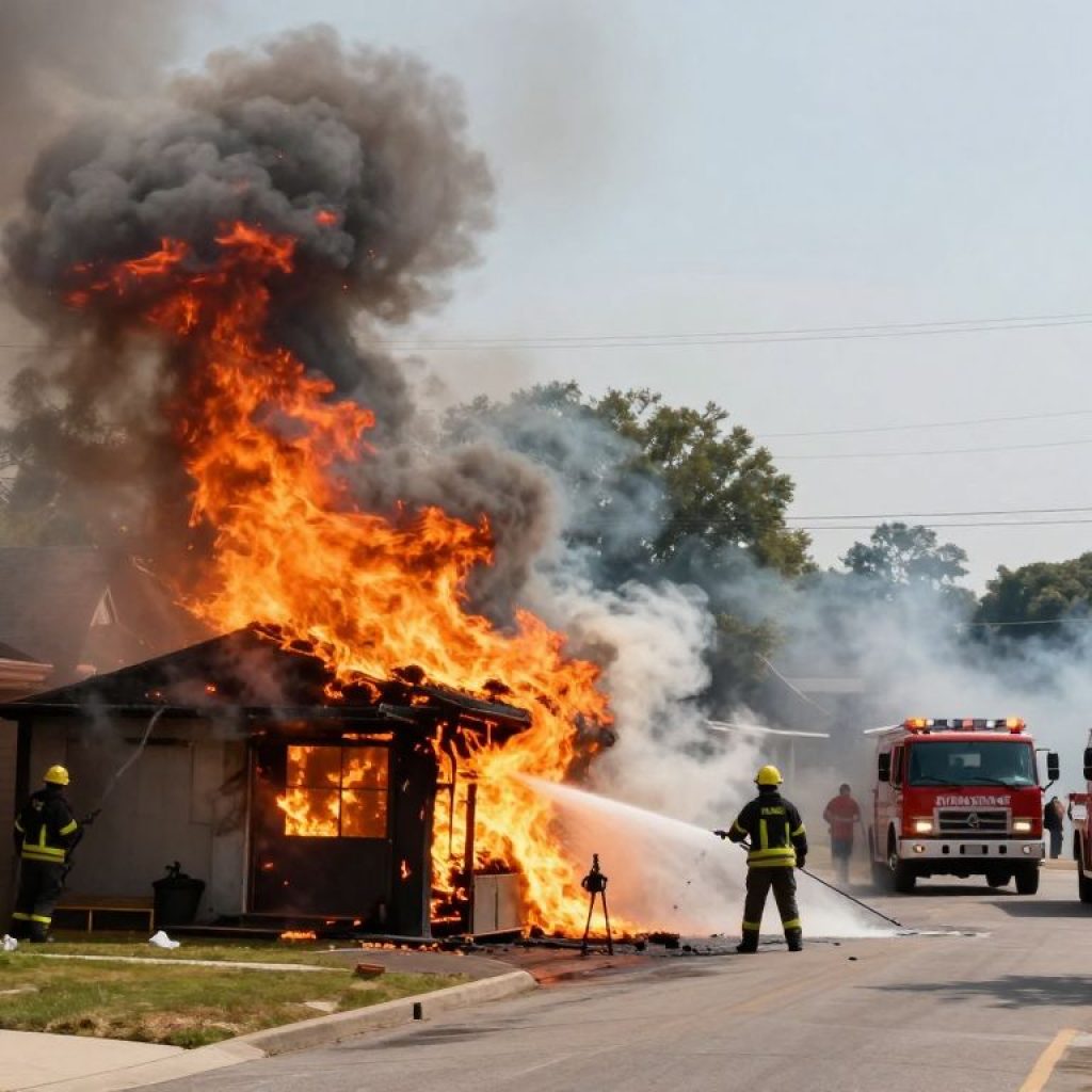 Firefighters combating a structure fire in Irmo, South Carolina