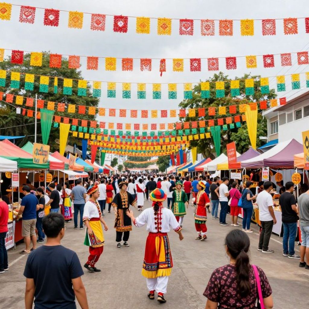 Crowd enjoying the Irmo International Festival with food stalls and performances