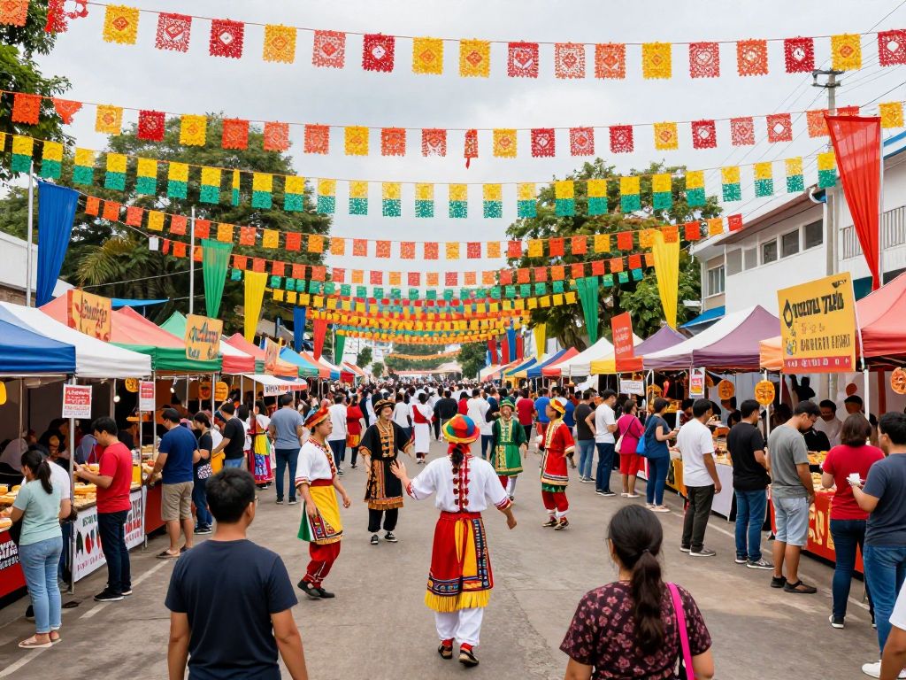 Crowd enjoying the Irmo International Festival with food stalls and performances